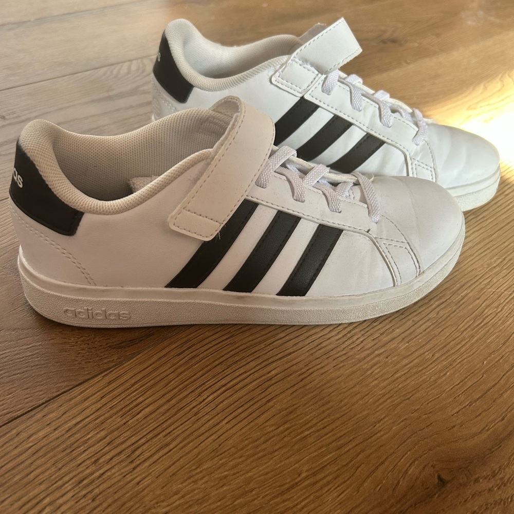 Adidas Kids White and Black Striped Sneakers